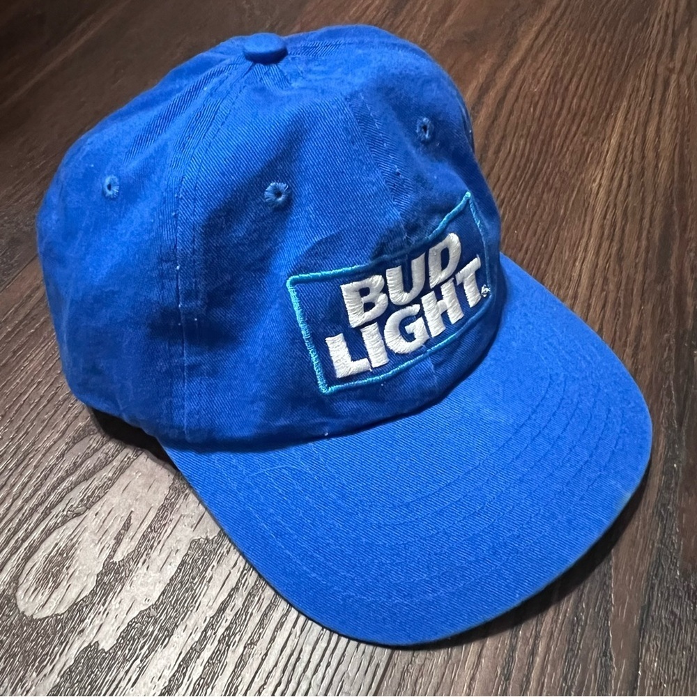 Bud Light Beer Hat Strapback Adjustable Blue Cap Retro Square Logo Embroidered